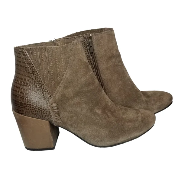 Levity Berlin Snakeskin Leather Brown Side Zipper Block Heel Ankle Booties Sz 9M